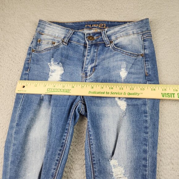RUE 21 Jeans Womens 0 Blue Low Rise Ankle Skinny Ripped Stretch Denim - Picture 4 of 9